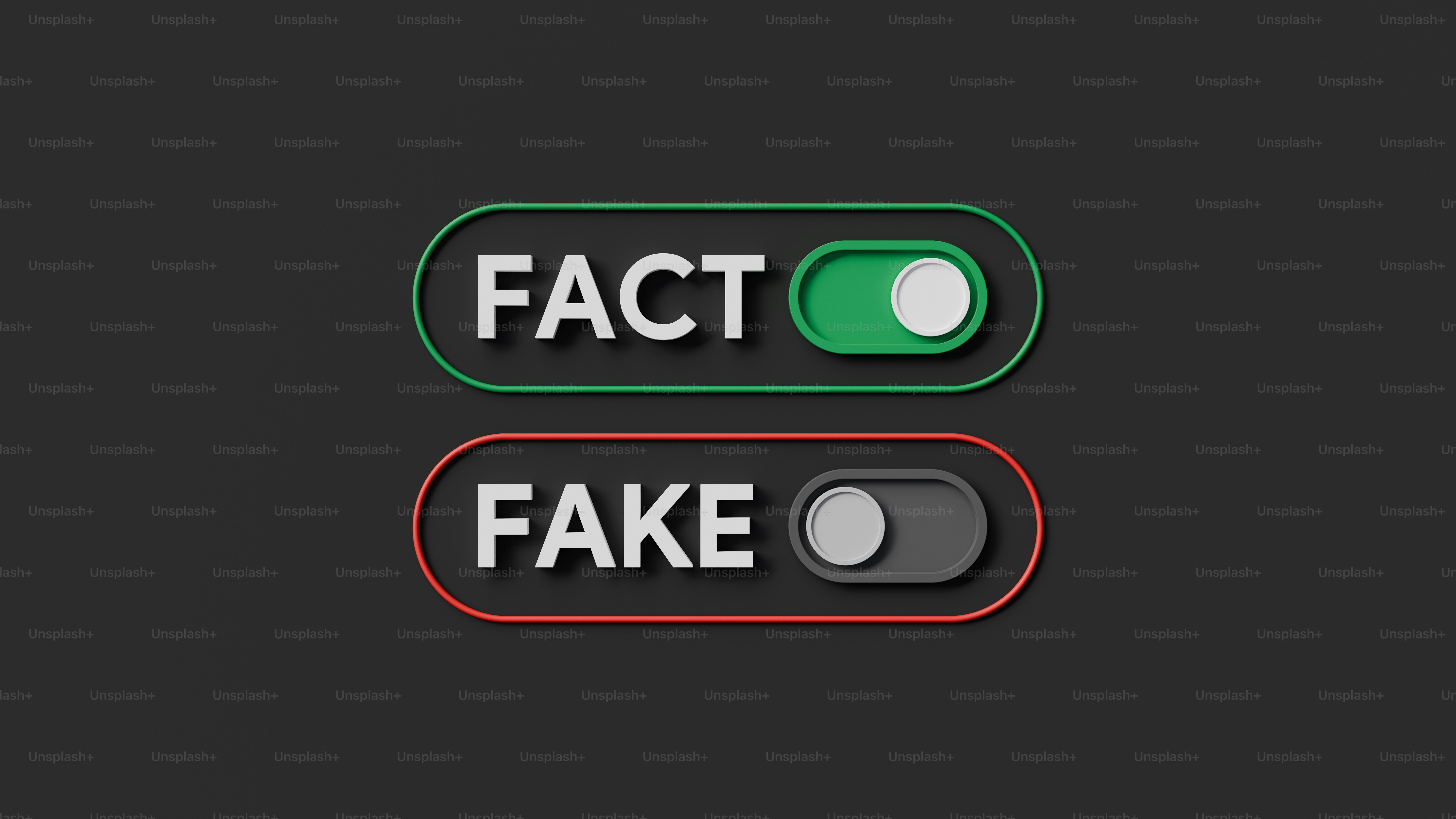 A 3d rendered image of FACT and FAKE word toggle switches.
